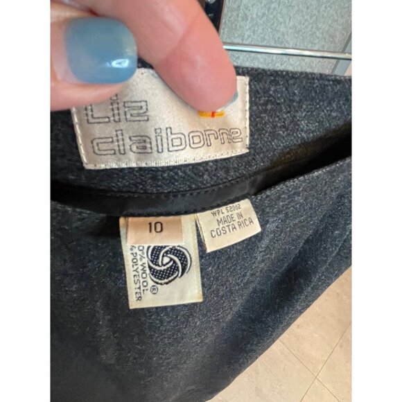 Vintage 80s Liz Claiborne Straight Gray Wool Blend Pleated Skirt with Pockets - Picture 9 of 10